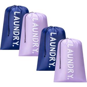 4 Pack XL Travel Laundry Bag, Machine Washable Dirty Clothes Organizer with Drawstring,Large Enough to Hold 4 Loads of Laundry, Easy Fit a Laundry Hamper or Basket Travel Essentials 24" x 36" (Light purple+Deep Blue)