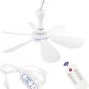 Silent USB Powered Ceiling Fan with Remote Control Timing 4 Speed, Quiet Small DC Plug in Ceiling Fan Hanging Fan for Camping Bed RV Tent Canopy Room