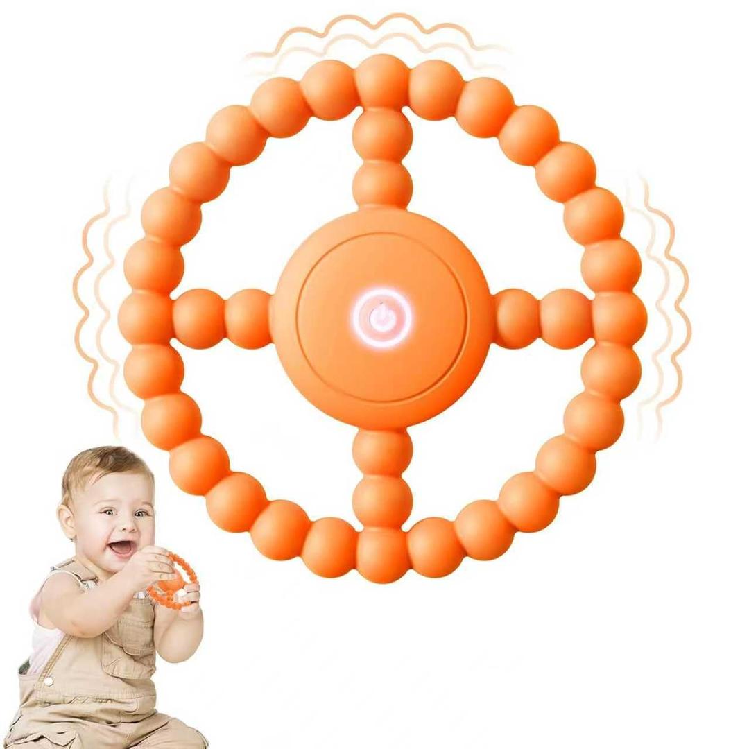 Vibrating Sensory Teething Toys,Baby Toys 6-18 Months, Autism Support & Oral Development, USB Rechargeable Teether for Toddlers, 1-2 Year Old Boys Christmas Girls Gifts idea (Orange)