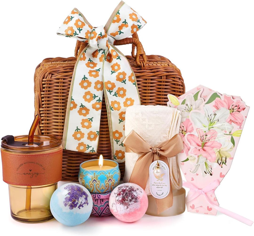Bath Bomb Gift Set Birthday Gifts for Women,Unique Valentine's Day/Mothers Day Gifts,Spa Relaxation Self Care Gifts Basket for Her,Mom,Sister,Girlfriend,Wife,Friend