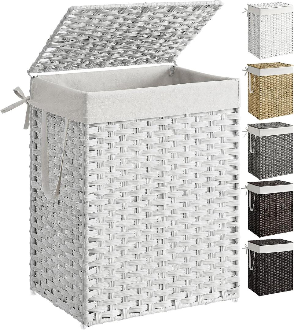 SONGMICS Laundry Hamper with Lid, 23.8 Gal (90 L) Synthetic Rattan,Foldable
Clothes Laundry Basket with Handles, Removable Liner, Cloud White, ELIOTT Collection ULCB51WT