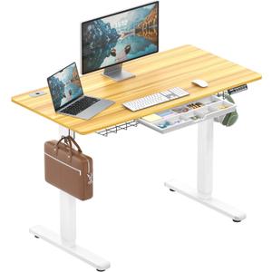 SHW 48-Inch Electric Height Adjustable Standing Desk with Drawer, Memory Preset and Cable Management Tray, Oak