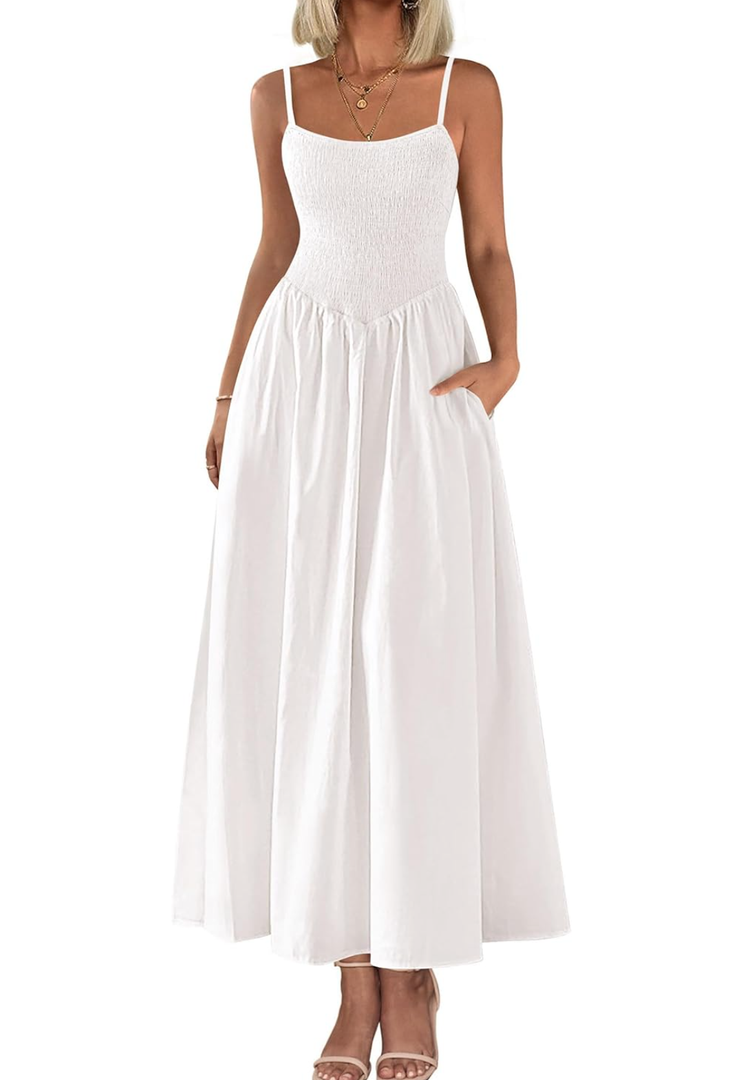 PRETTYGARDEN Women's Smocked Maxi Dresses 2025 Summer Beach Sundress Casual Spaghetti Strap Swing A Line Long Flowy Dress
 XL
