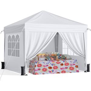Driftalia 10x10 Pop Up Canopy with Sidewalls, One Push Instant Canopy Tent with Carry Bag for Events, Parties, Beach, Camping - White/Clear