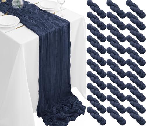 30Pack Navy Blue Table Runner 10FT Cheesecloth Table Runner 35x120inch Cheese Cloth Table Runners Rustic Boho Gauze Table Runners for Party Wedding Birthday Dining Baby Shower Decor