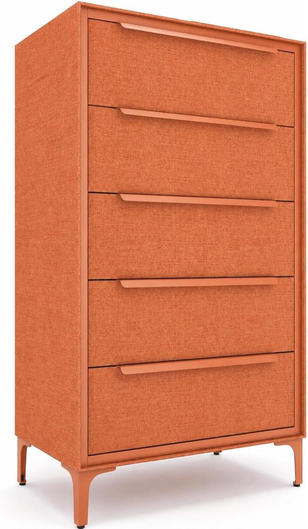 tinge Naima 5-Drawer Premium Fabric Dresser for Bedroom, Waterproof, Orange, 14"D x 23.5"W x 41.8"H