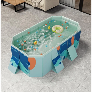 6FT Foldable Kids Pool with Wood-Reinforced - Non-Inflatable Hard Plastic Rectangular Swimming Pool for Children, Adults, Dogs, Indoor/Outdoor Water Play & Baby Ball Pit (72"x55"x19")