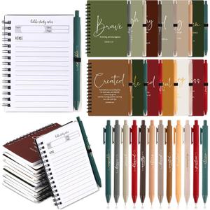 Kosiz 12 Sets Christian Spiral Notebooks Bulk Bible Study Prayer Journals with Bible Pens Aesthetic Small Notepad Pens Inspirational Gifts for Women Men Church Groups Families Office School Supplies (Retro Christmas)