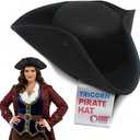 Nicky Bigs Novelties Adult Colonial Tricorn Pirate Hat 3 Cornered Cocked Cap For Cosplay Halloween Costume Accessory. (Black)