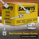 Sammys 8021957-25 1/4 x 2'' Horizontal Rod Anchor Super Screw with 3/8 in. Threaded Rod Fitting, for Wood (Pkg.=25) , Zinc