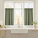NICETOWN Olive Green Farmhouse Gingham Tiers Kitchen 100% Blackout Curtains 36 Inches Long, Buffalo Plaid Check Half Window Cafe Curtains for Kitchen Bathroom, 26" x 36", Set of 2
