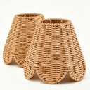 2 Pcs Small Rattan Lamp Shades, Scalloped Woven Lampshade 3"top x 6"bottom x 5-1/4"slant Height Boho Lamp Shade Chandelier or Accent Lamp (E26 Base)