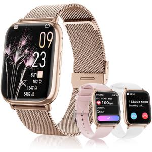 Smartwatch for Women, 1.83 Fitness Watch with Blood Pressure, Calls/Messages, Female Cycle Tracking, Heart Rate & Sleep Monitor, IP68 Waterproof for Android & iPhone (Rose Gold)