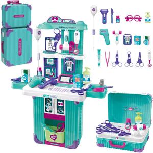 deAO Doctor Kit for Kids Pretend Play Set Doctor Kit for Toddlers 3-5 Doctor Medical Mobile Station Table Set Suitcase with Other Accessories, Fun Role Play Toys for Girls Boys Age 3+