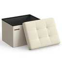 SONGMICS Mazie Collection - Small Folding Storage Ottoman, Foot Rest Stool, 12.2 x 16.1 x 12.2 Inches, 286 lb Load Capacity, for Living Room, Bedroom, Home Office, Dorm, Cream White ULSF102W01