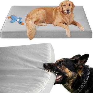 RRPETHOME 3" Chew Proof Indestructible Dog Bed for Large Aggressive Chewers,Durable Tough Fabir Chew Resistant Crate Dog beds for Large Dog & Puppy,Orthopedic Egg Foam Kennel Mat Pad Grey 42x30x4