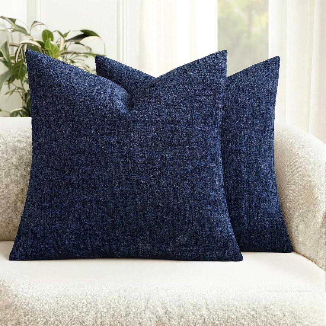 MIULEE Decorative Throw Pillow Covers 18x18 Pack of 2 Navy Blue Couch Pillow Covers Soft Cozy Textured Chenille Pillowcases for Home Decor Sofa Living Room Cushion Bedroom