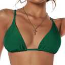 ZAFUL Women's Triangle Bikini Top String Push Up Padded Sexy Swimsuit Bathing Suits Top (1-deep Green)