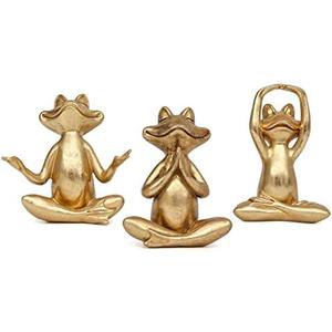 Gold Frog Figurines Yoga Decor 3.7In Set of 3 –Frog Yoga Statues for Modern Living Room Desk Table Home Office Bookshelf Shelves Sculptures Decor,Gifts for Mom Women