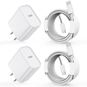 Charge for iPhone 16/15 Charger,Fast Charging iPhone 16/15 2Pack Type C Wall Charge Adapter USB C Charger Block 6FT USB-C to C Woven Cable for Apple iPhone 16 Pro Max/iPhone 15 Plus,iPad Pro/Air/Mini (White)