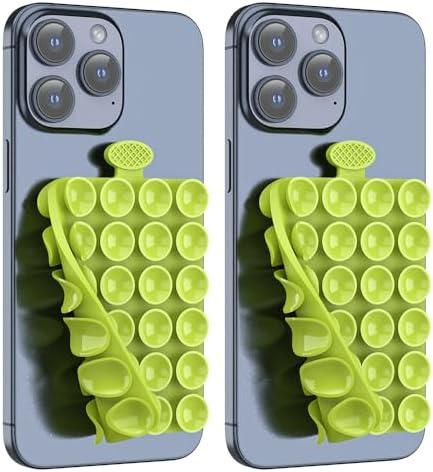 ZZGX Upgrade 2PCS Silicone Suction Cup Phone Case Mount Holder, Phone Accessory Holder Non Slip Phone Suction Cup Mat for Mirror Bathroom Home Kitchen (Green, Double Sided)