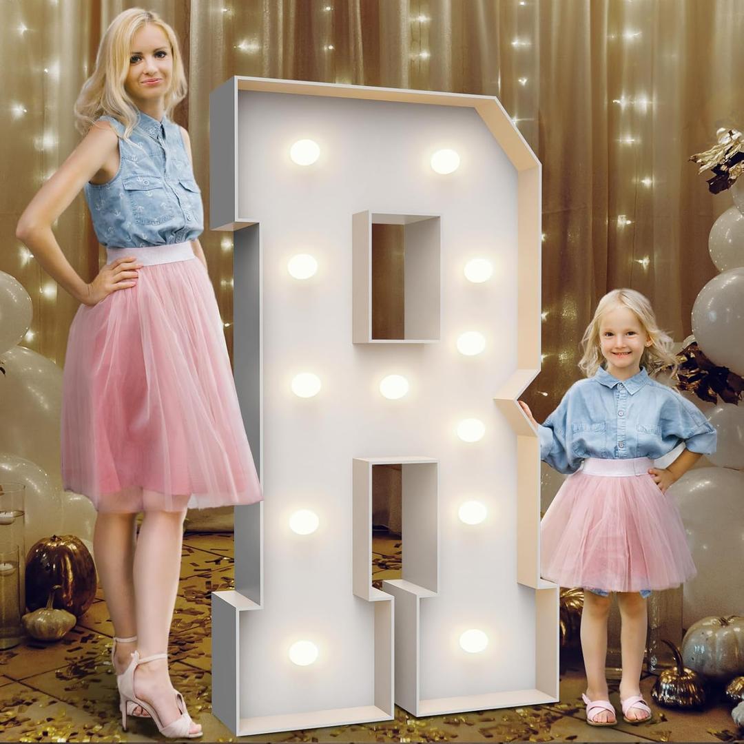 4FT Marquee Light Up Letters R,Party Decoration Large Marquee Light Up Letters with Weighted Water Bag,Pre-cut Foam Board Set Can Be Used for Birthdays,Weddings,Baby Anniversaries