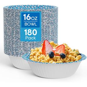 MUCHII 180 Count Paper Bowls 16 oz, Printed Soak Proof Disposable Bowls Bulk for Breakfast, Lunch, and Dinner Meals