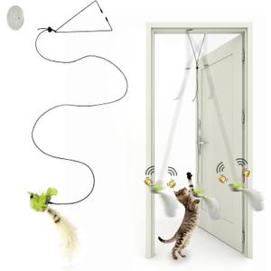 Cat Toys Indoor Hanging Door Retractable Flying Da Bird Cat Toy for Kitten Fun Exercise Interactive String Feather Cat Toys for Hunting Chase (Yellow Silk Finch)