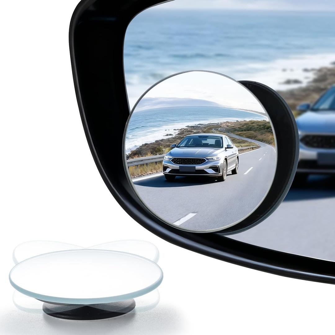 LivTee Blind Spot Mirror, 2" Round HD Glass Frameless Convex Rear View Mirrors Exterior Accessories with Wide Angle Adjustable Stick for Car SUV and Trucks, Pack of 2