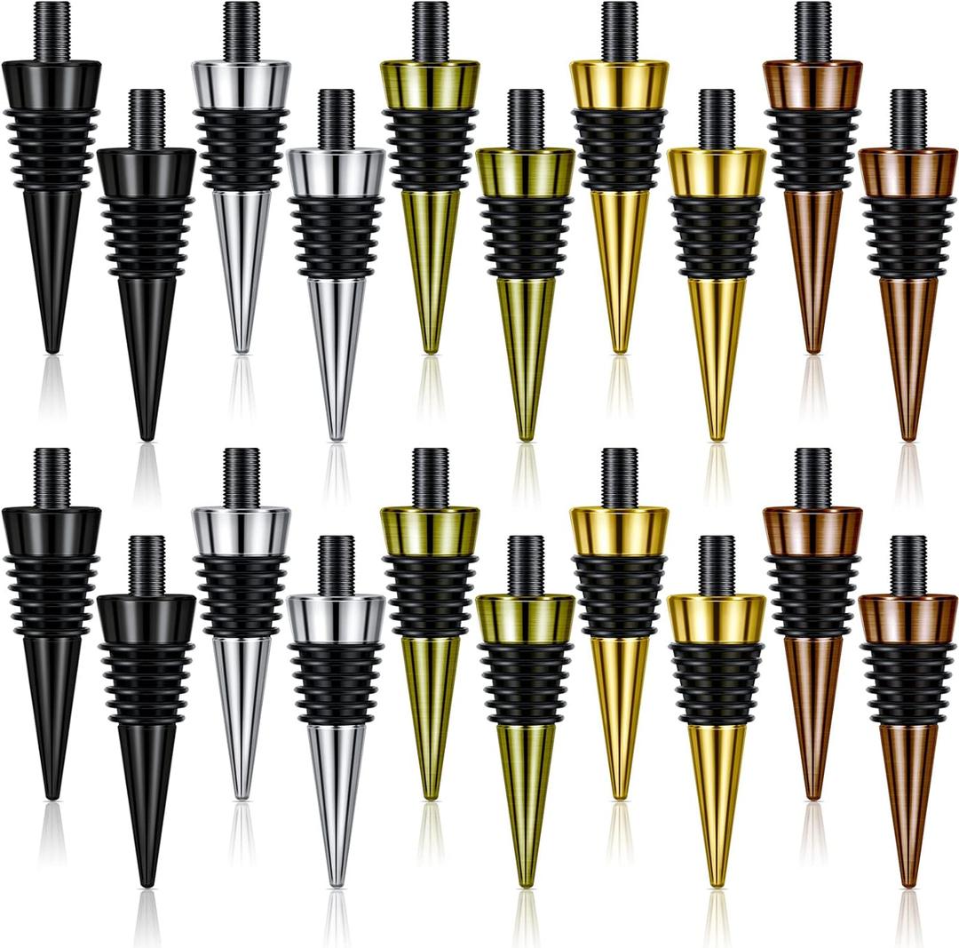 Honeydak 20 Pieces Bottle Stopper Set Kit Blank Stainless Steel Beverage Reusable Decorative Bottle Corks Accessories Tapered Storage Craft Art DIY for Kitchen Bar Party Wedding Turning