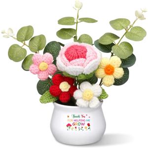 Suncalla Teacher Appreciation Gift Thank You for Helping Me Grow Presents Positive Handmade Crochet Pot for Teacher Boss Lady 2026 Graduation Retirement Gift(Roses)