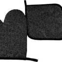 Perinsto Black Leopard Oven Mitts & Pot Holders Kitchen Set Heat Resistant Decorative Cooking Gloves Microwave Oven Gloves for Baking Grilling BBQ
