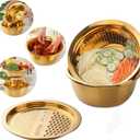 Stainless Steel Multifunctional Gold Colander set of 3, Large Capacity Kitchen Strainer Utensil for Washing Vegetables, Fruit and Potato Carrot Grater