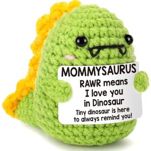 Mini Mother's Day Birthday Gifts for Mom from Daughter Son Husband I Love You Mommy Handmade Crochet Dino for New Mother Mama Single Bonus Mom Stepmom Mother in Law Thank You Ideas Best Ever Moms Gift (Green)