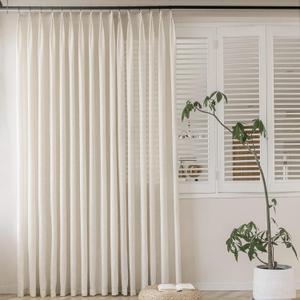 MAIHER Pinch Pleated Linen Curtains for Sliding Patio Door, 72" W x 108" L, Light Filtering Semi Sheer Pinch Pleat Drapes for Living Room, Privacy Curtain, Natural Linen, 1 Panel