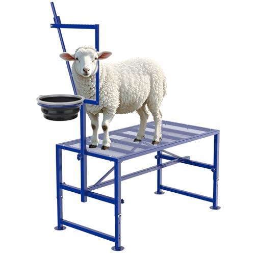 Goat Stand for Milking with Feed Bin, 600LBs Goat Milking Stand for Sheep Trimming Hoof, Use for Livestock, Iron Blue, Adjustable Size