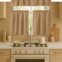3 Piece Window Curtain Set, 100% Cotton, 2 Tiers 26x36 Inch & 1 Valance 54x18 Inch, Semi Sheer, Rod Pocket, Short Curtains for Kitchen, Caf, Living Room, Bathroom, Bedroom, Beige