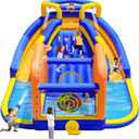 WELLFUNTIME Inflatable Water Slide, Bouncy Castle with Blower, 171 x 160 x 90 inches Bounce House with Climbing Wall, Archery Dartboard Game and Basketball Hoop, Jumping Area