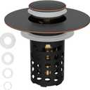 Universal Bathroom Sink Drain Strainer Hair Catcher Upgraded with Removable Stainless Steel Filter Basket, 3 in 1 Pop Up Sink Stopper for 1.1''~2.36'' Sink Basin Hole, Oil Rubbed Bronze