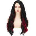 Black and Red Long Wavy Wig for Women Red Black Ombre Synthetic Heat Resistant Cosplay Costume Wigs
