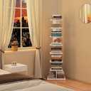 TUTOTAK Narrow Bookshelf, 8-Tier Bookcase, Spine Book Shelf for Small Space, Corner Standing Shelf for Living Room, Office, Study, Entryway, White BS06BW008