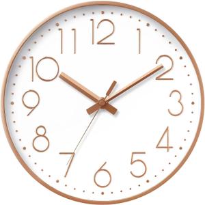 DAXSMY Wall Clock - 8 Inch Silent Non-Ticking Modern 3D Wall Clocks Battery Operated - Decorative Clock for Kitchen, Home Office, Bathroom, Bedroom(Rose Gold)