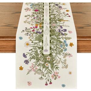Artoid Mode Vintage Wildflowers Daisy Spring Table Runner,Seasonal Summer Floral Kitchen Dining Table Decoration for Home Party Decor 13x36 Inch (Beige)