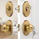 Antique Brass Door Knob with Deadbolt, Keyed Alike Exterior Door Lock Set, Zinc-Alloy Front Door Knob and Deadbolt Set