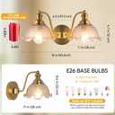 Vintage Bathroom Vanity Light, 2-Light Matte Brass Finish Vanity Light with Floral Amber Glass Shades, Bathroom Light fixtures Suitable for Vanity Light Fixture