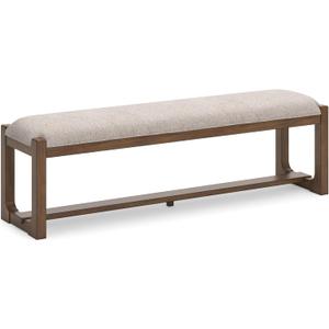Signature Design by Ashley Cabalynn Farmhouse Upholstered Dining Bench, Foam Cushion, Hardwood Solids, 63.5" W x 16.5" D x 19.75" H, Beige & Light Brown