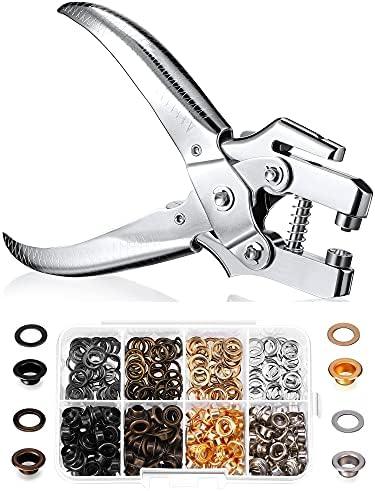 Honoson 3/16 Inch Grommet Tool Kit Eyelet Plier Set Hole Punch Grommet Hand Press Pliers with 200 Pieces of Eyelets for Shoes Clothes Bags(Gold, Silver, Grey, Copper)