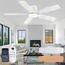 FUMLTP 52inch Flush Mount Ceiling Fans with Lights and Remote/APP Control, Dimmable LED, Reversible DC Motor, Noiseless, Low Profile White Ceiling Fan for Livingroom, Indoor/Outdoor Use