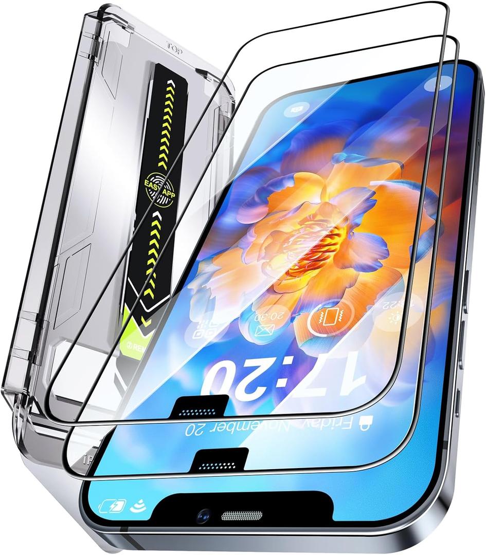 Unbreak 9H Glass for iPhone 12 pro MAX Screen Protector [Auto-Dust Removal, Bubble Free] 1:1 Full-Coverage Tempered Glass Ultra HD Clear, Case Friendly, 2-Pack