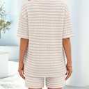 MEROKEETY Women's Summer 2 Piece Lounge Sets Striped Knit 2026 Casual High Waisted Shorts Matching Airport Travel Outfits, Apricot, S (S)